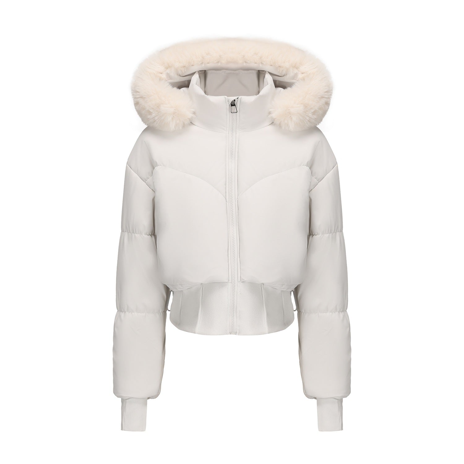 Veste Courte en Duvet avec Capuche Amovible et Fausse Fourrure