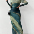 Robe maxi bodycon imprimée manches longues