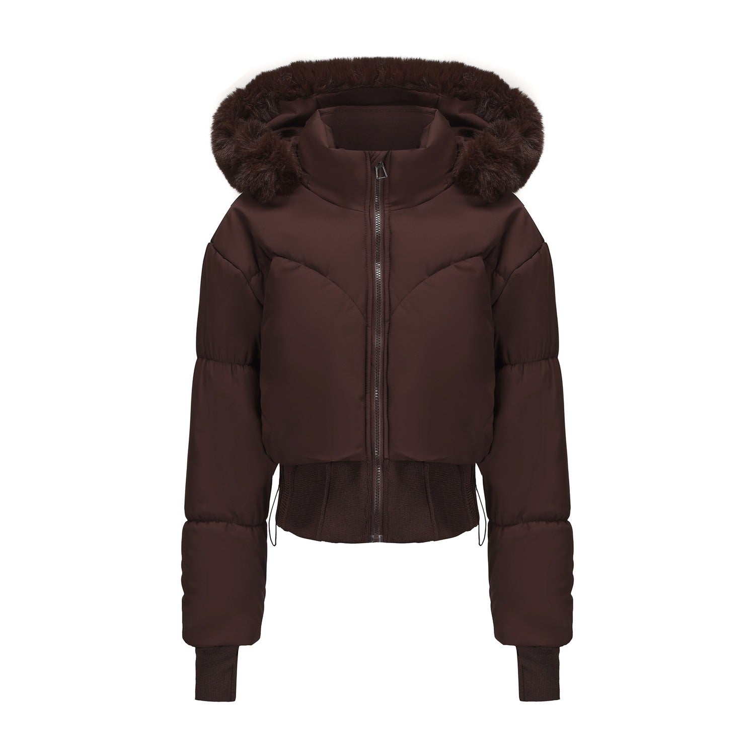 Veste Courte en Duvet avec Capuche Amovible et Fausse Fourrure