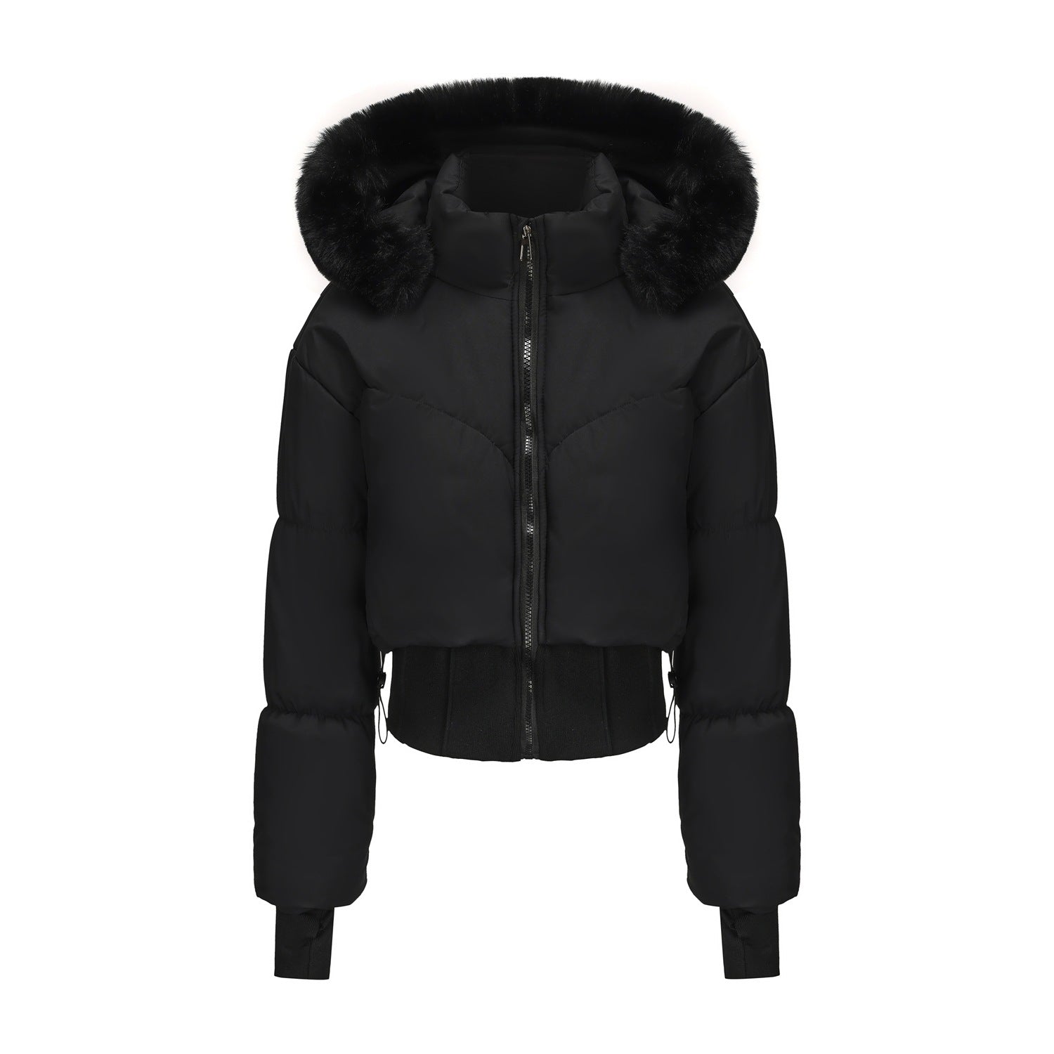Veste Courte en Duvet avec Capuche Amovible et Fausse Fourrure