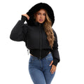Veste Courte en Duvet avec Capuche Amovible et Fausse Fourrure