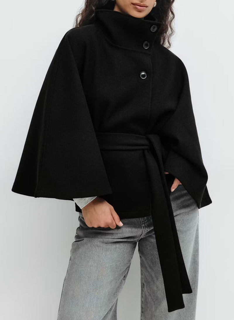 Veste croisée pour femmes avec col montant élégant et manches amples
