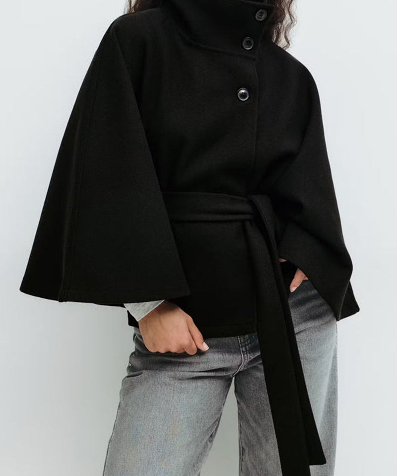 Veste croisée pour femmes avec col montant élégant et manches amples
