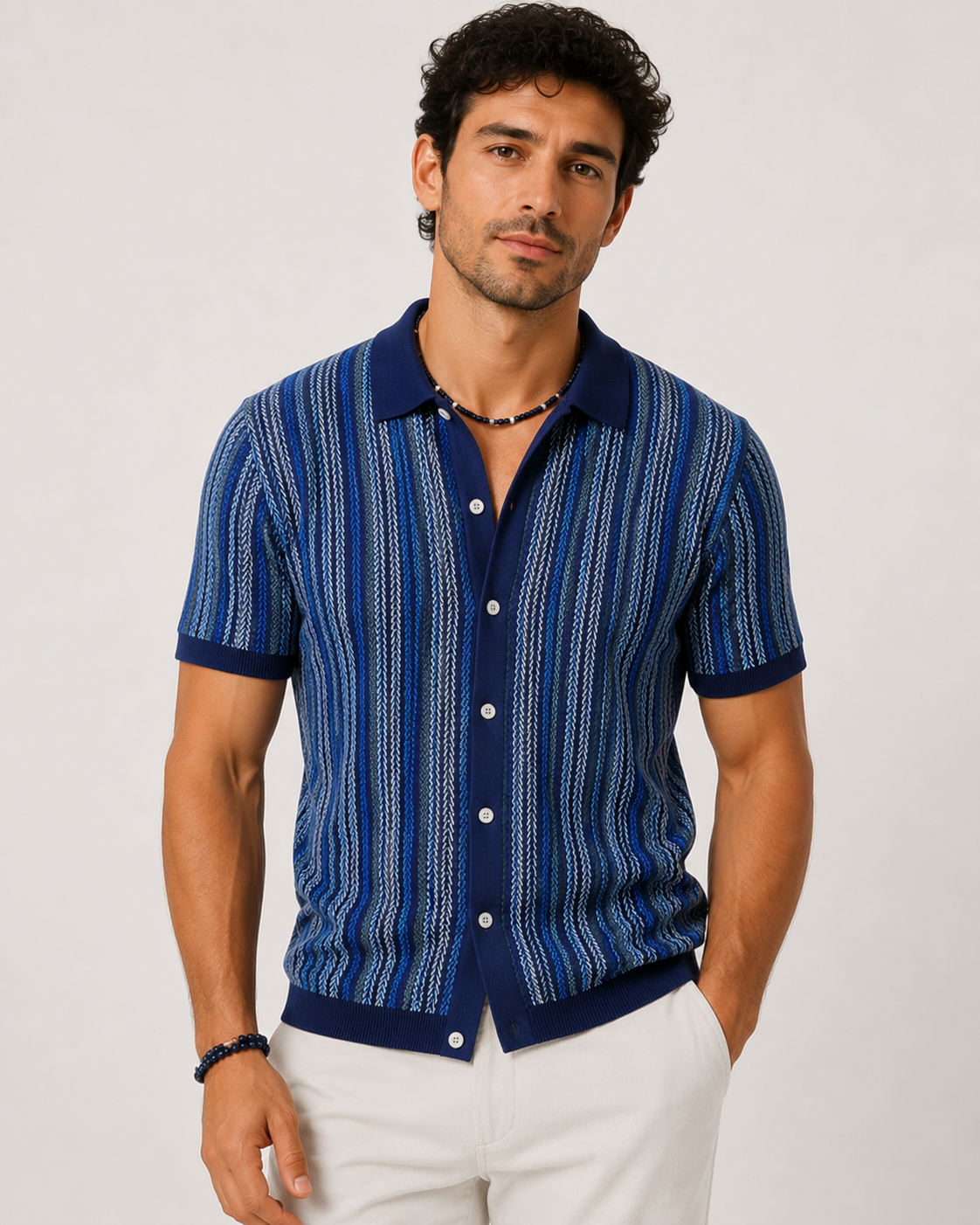 Polo en Maille à Rayures – Coupe Ajustée Col à BoutonsPour le Quotidien