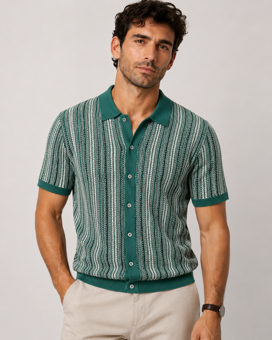 Polo en Maille à Rayures – Coupe Ajustée Col à BoutonsPour le Quotidien