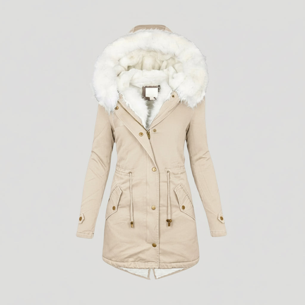 Parka d’Hiver Féminine – Capuche Fourrure Synthétique & Design Ceinturé