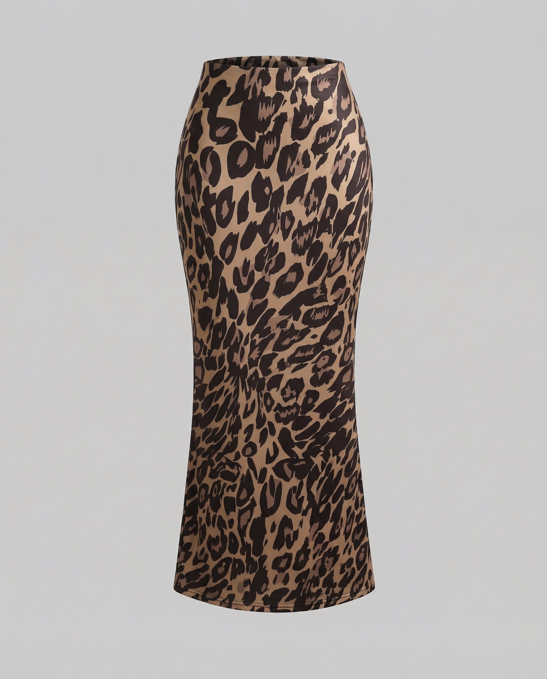 Jupe maxi satinée ajustée à motif léopard