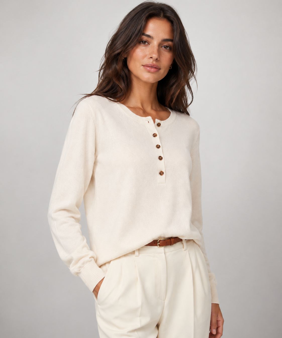Pull Henley tricoté – Col boutonné, Finitions côtelées, Travail et loisirs