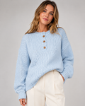 Pull Henley tricoté – Col boutonné, Finitions côtelées, Travail et loisirs