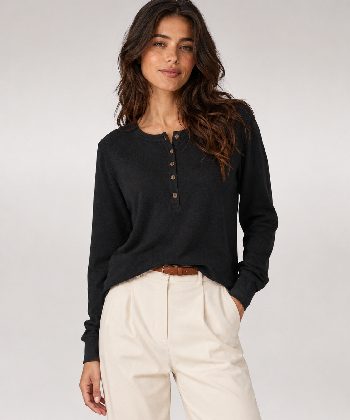 Pull Henley tricoté – Col boutonné, Finitions côtelées, Travail et loisirs