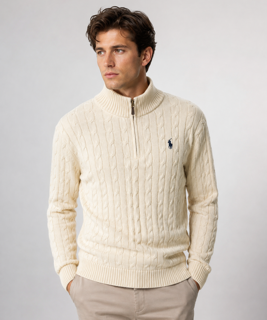 Pull Homme – Maille Jacquard, Col Montant à Demi-Zip, Usage Quotidien