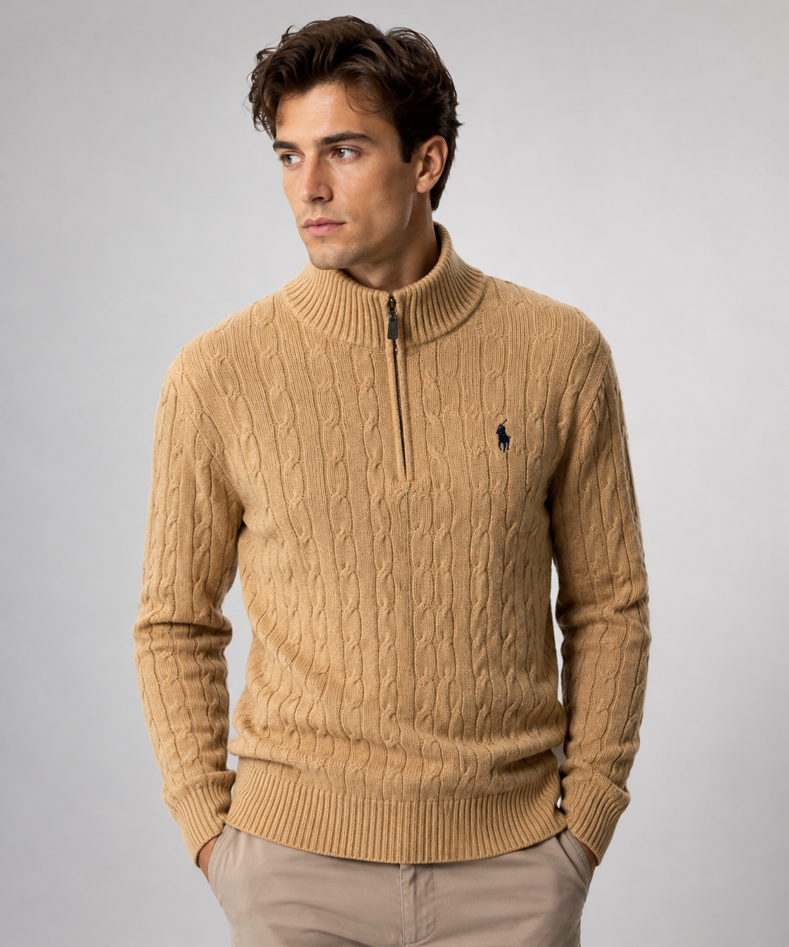 Pull Homme – Maille Jacquard, Col Montant à Demi-Zip, Usage Quotidien