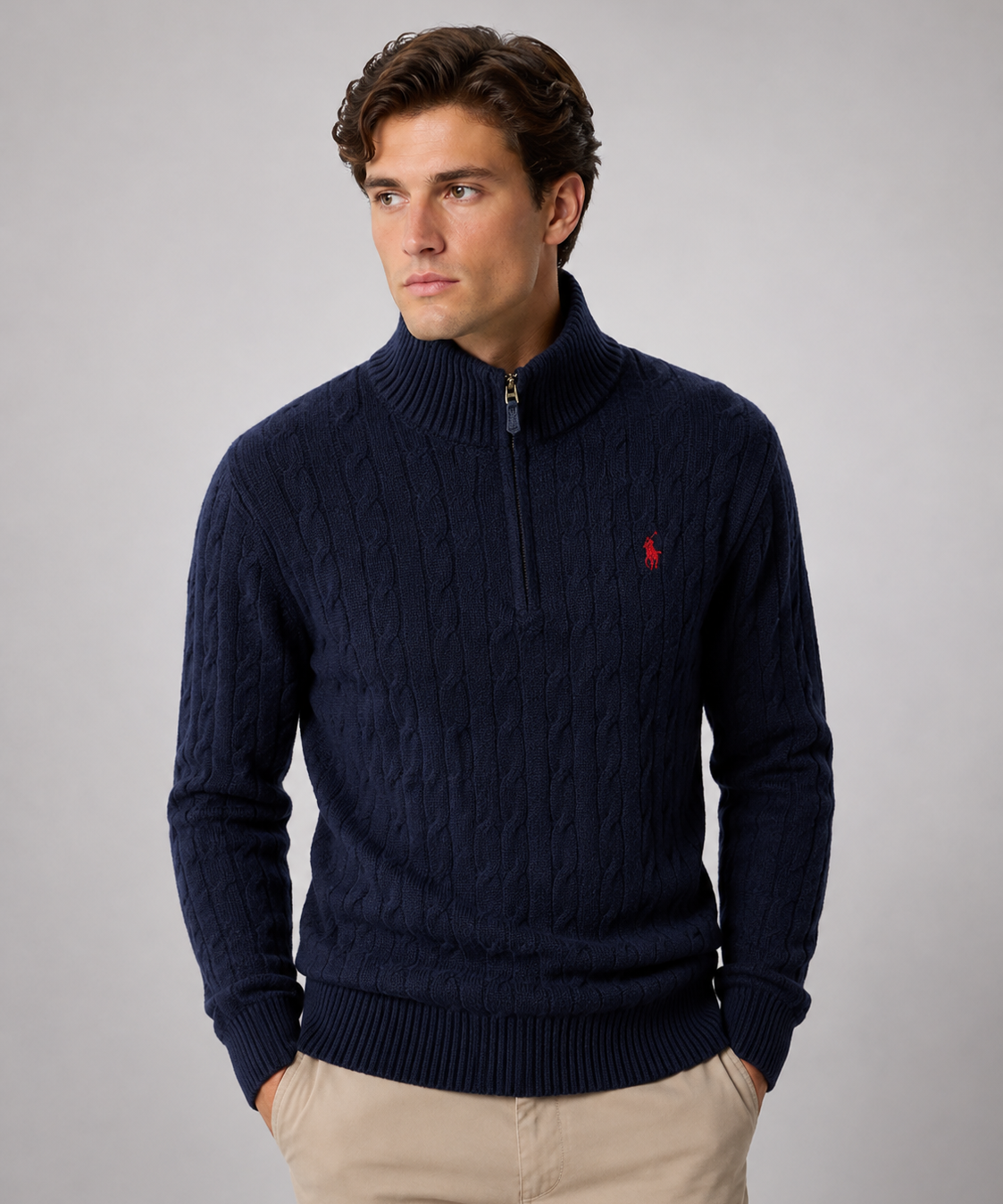 Pull Homme – Maille Jacquard, Col Montant à Demi-Zip, Usage Quotidien