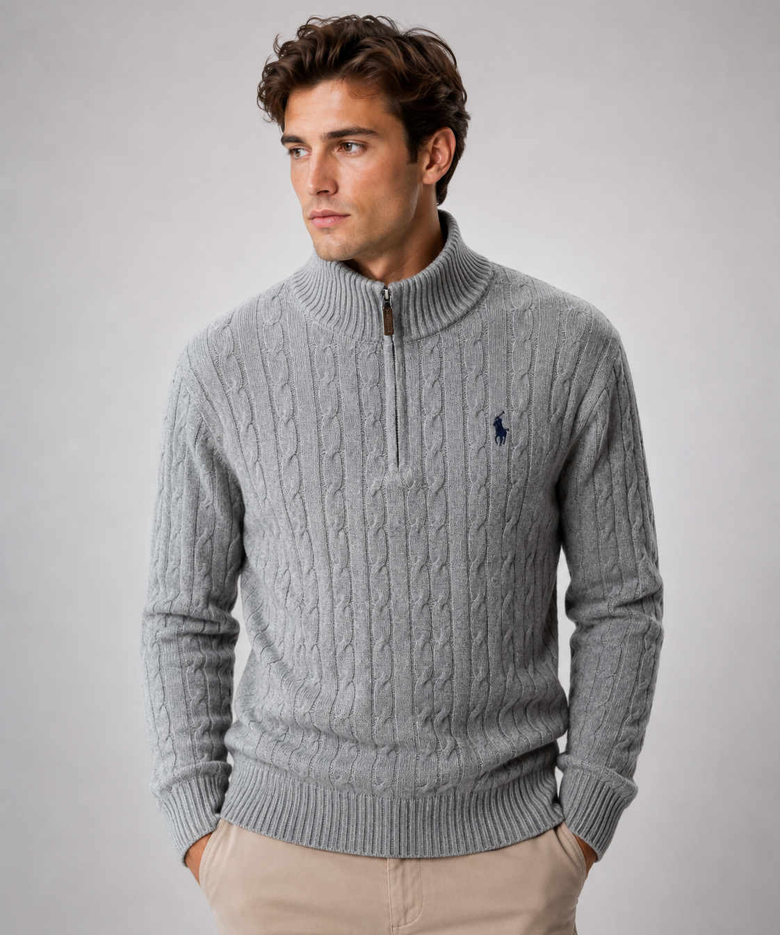 Pull Homme – Maille Jacquard, Col Montant à Demi-Zip, Usage Quotidien