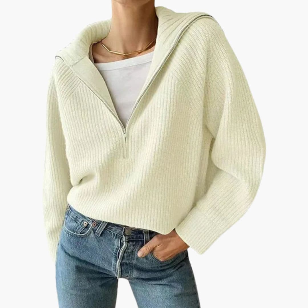 Pull Femme Demi-Zip en Maille Côtelée