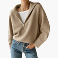 Pull Femme Demi-Zip en Maille Côtelée