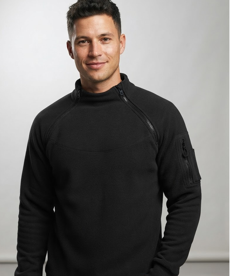 Pull homme – Manches longues, détails zippés, style extérieur automne-hiver