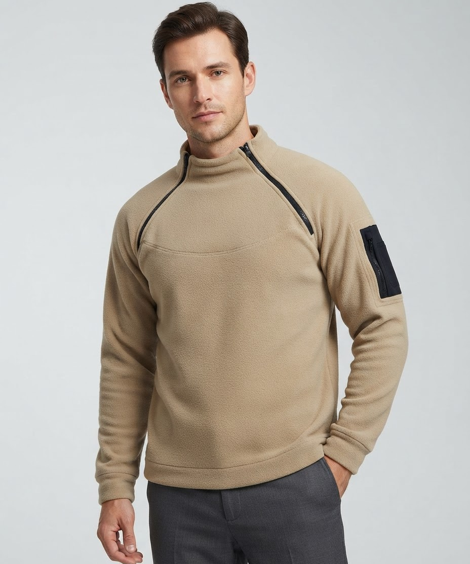 Pull homme – Manches longues, détails zippés, style extérieur automne-hiver