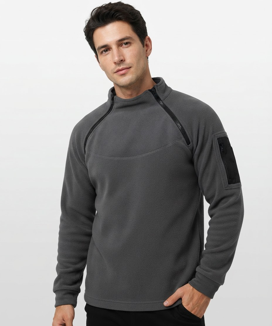 Pull homme – Manches longues, détails zippés, style extérieur automne-hiver
