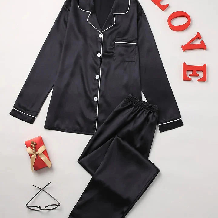 Ensemble Pyjama Satin Féminin – Manches Longues & Boutonné