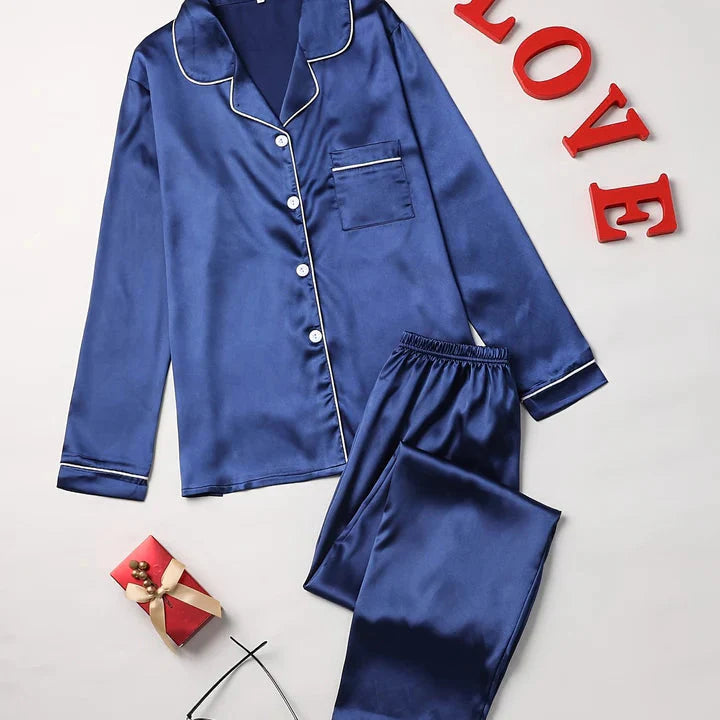 Ensemble Pyjama Satin Féminin – Manches Longues & Boutonné
