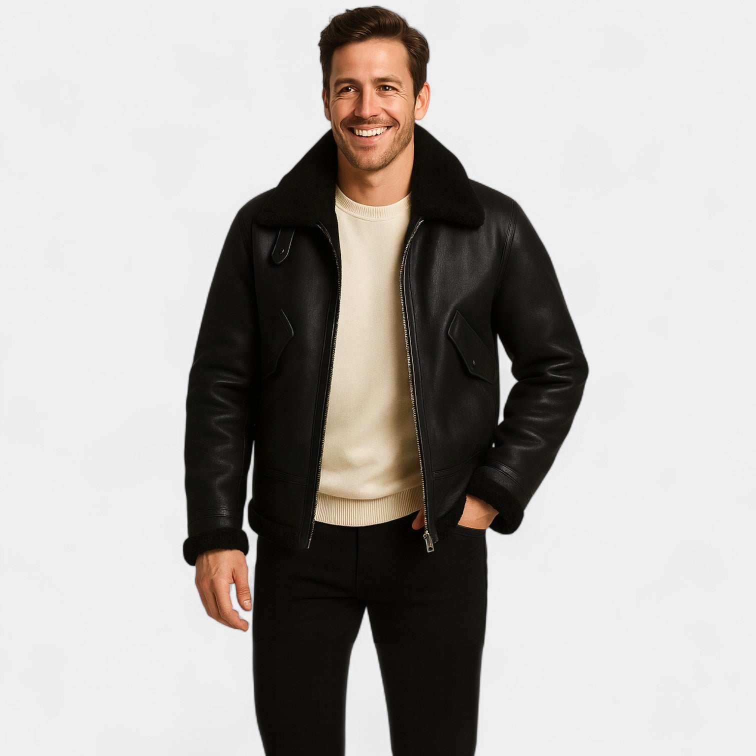 Veste Homme en Laine d’Agneau avec Doublure Polaire – Confort Élégant Quotidien