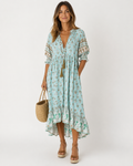 Robe Fleurie à Col en V – Coupe Fluide Taille Cintrée Pour le Quotidien