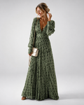 Robe Longue à Pois – Col en V, Coupe Ajustée, Pour les Vacances et le Quotidien