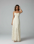 Robe Longue en Dentelle Col Carré - Élégante Silhouette Raffinée