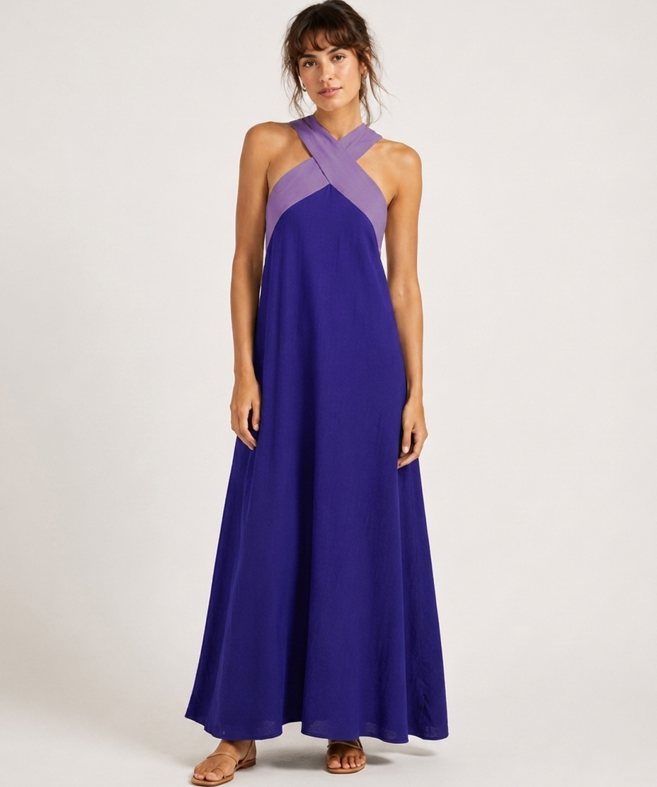 Robe Maxi Croisée – Décolleté Drapé Coupe Fluide Pour Vacances et Quotidien