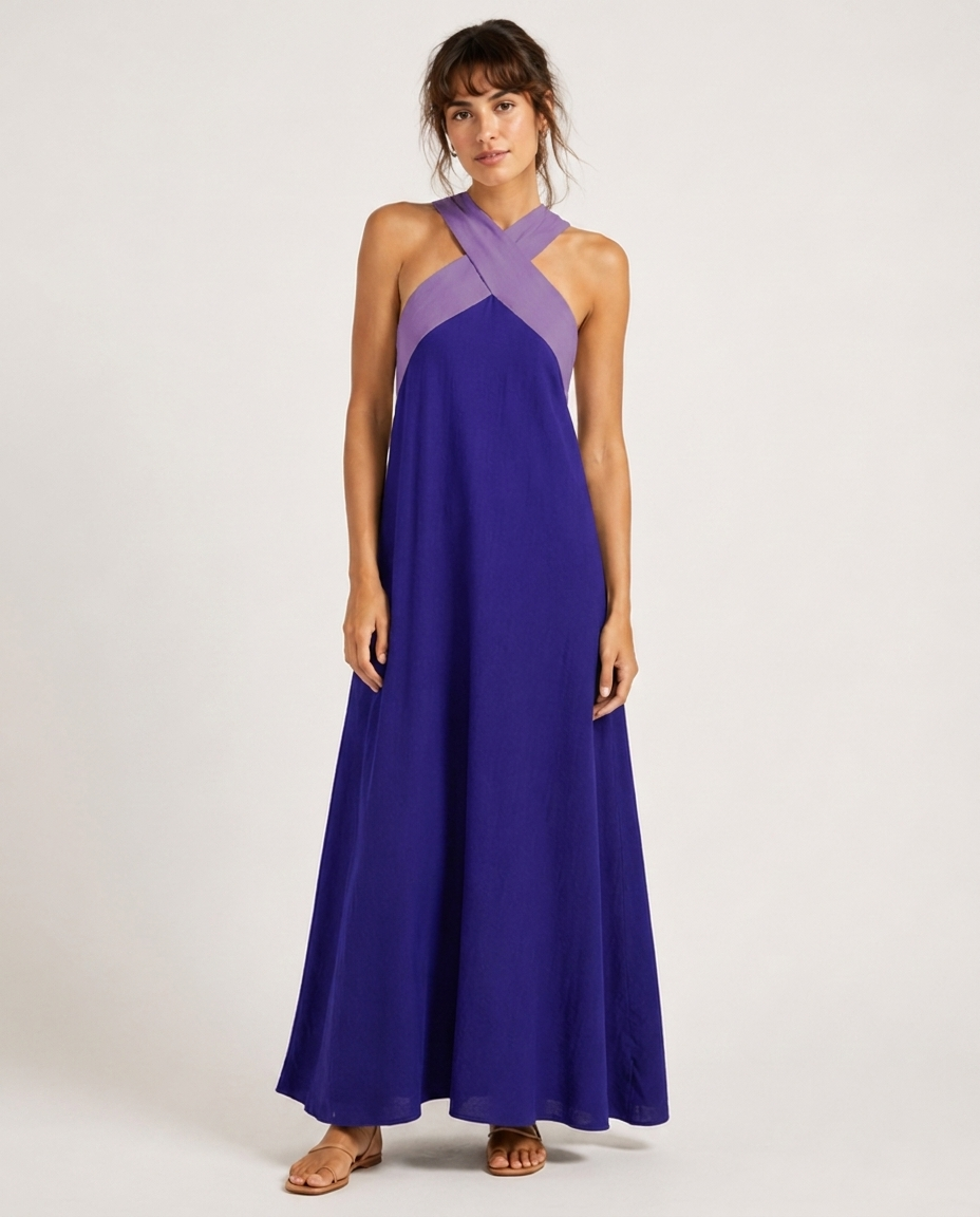 Robe Maxi Croisée – Décolleté Drapé Coupe Fluide Pour Vacances et Quotidien