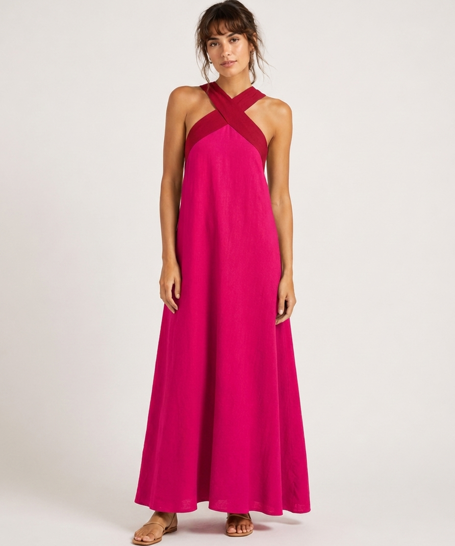 Robe Maxi Croisée – Décolleté Drapé Coupe Fluide Pour Vacances et Quotidien
