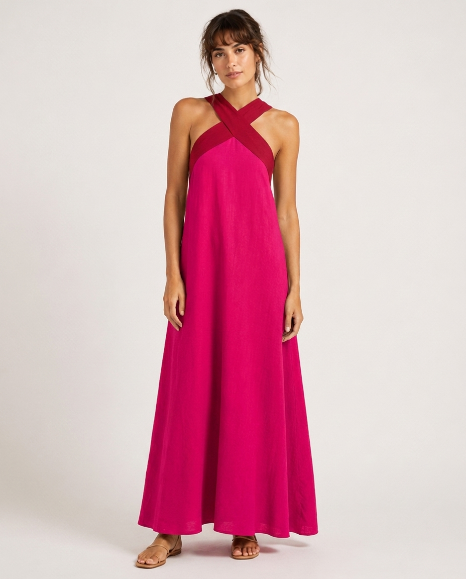 Robe Maxi Croisée – Décolleté Drapé Coupe Fluide Pour Vacances et Quotidien
