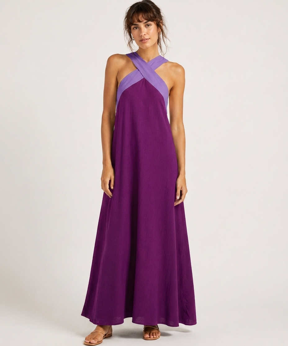 Robe Maxi Croisée – Décolleté Drapé Coupe Fluide Pour Vacances et Quotidien