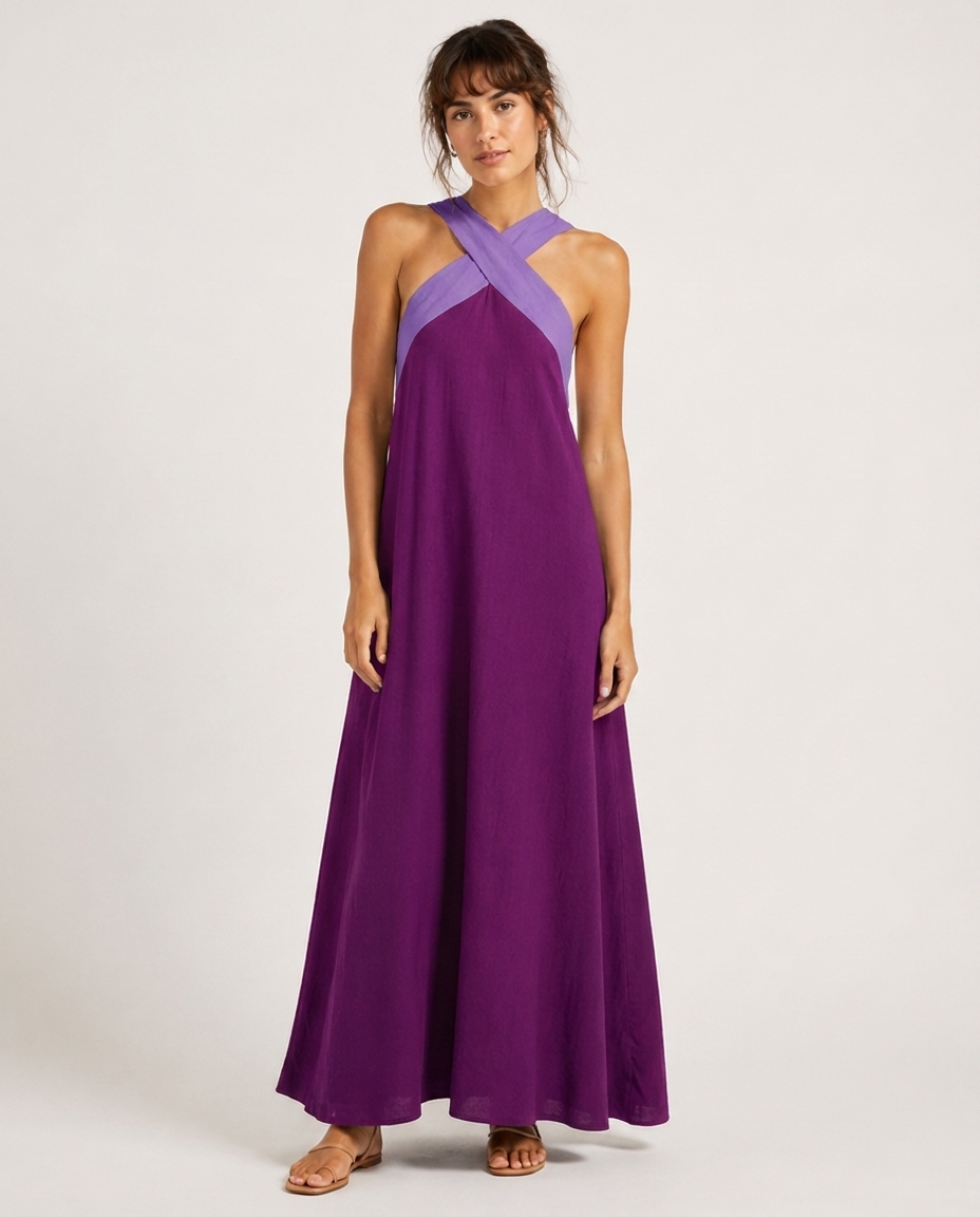 Robe Maxi Croisée – Décolleté Drapé Coupe Fluide Pour Vacances et Quotidien