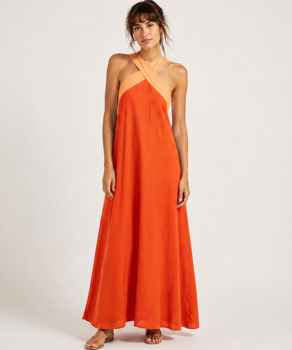 Robe Maxi Croisée – Décolleté Drapé Coupe Fluide Pour Vacances et Quotidien