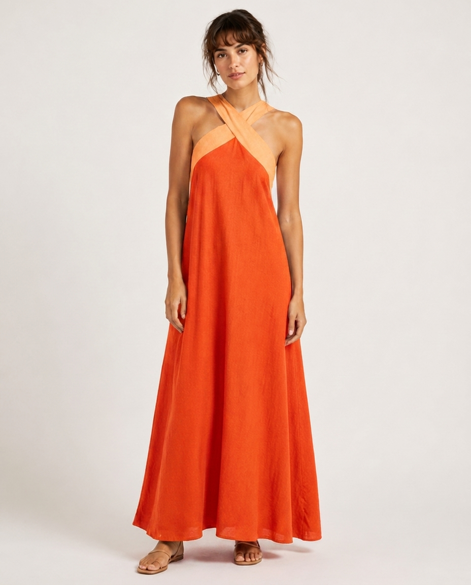 Robe Maxi Croisée – Décolleté Drapé Coupe Fluide Pour Vacances et Quotidien