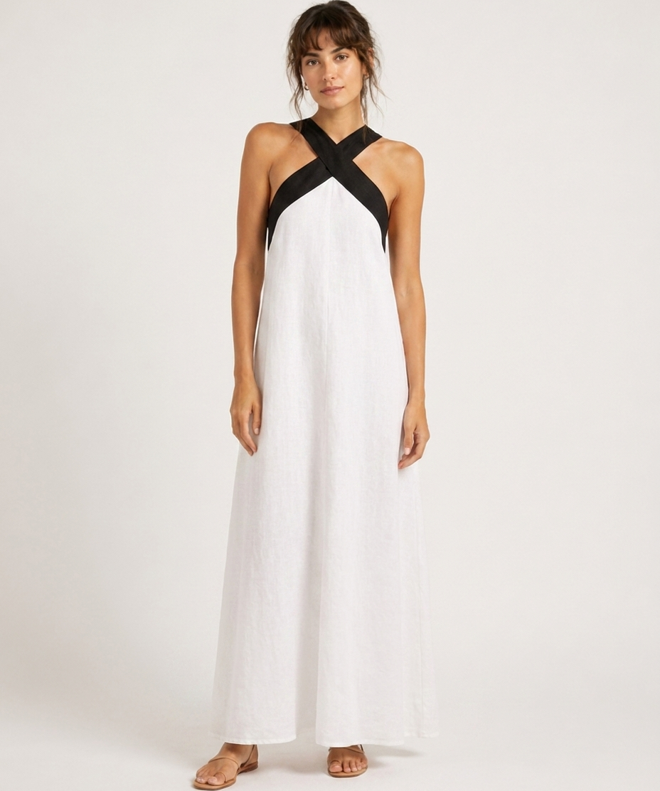 Robe Maxi Croisée – Décolleté Drapé Coupe Fluide Pour Vacances et Quotidien