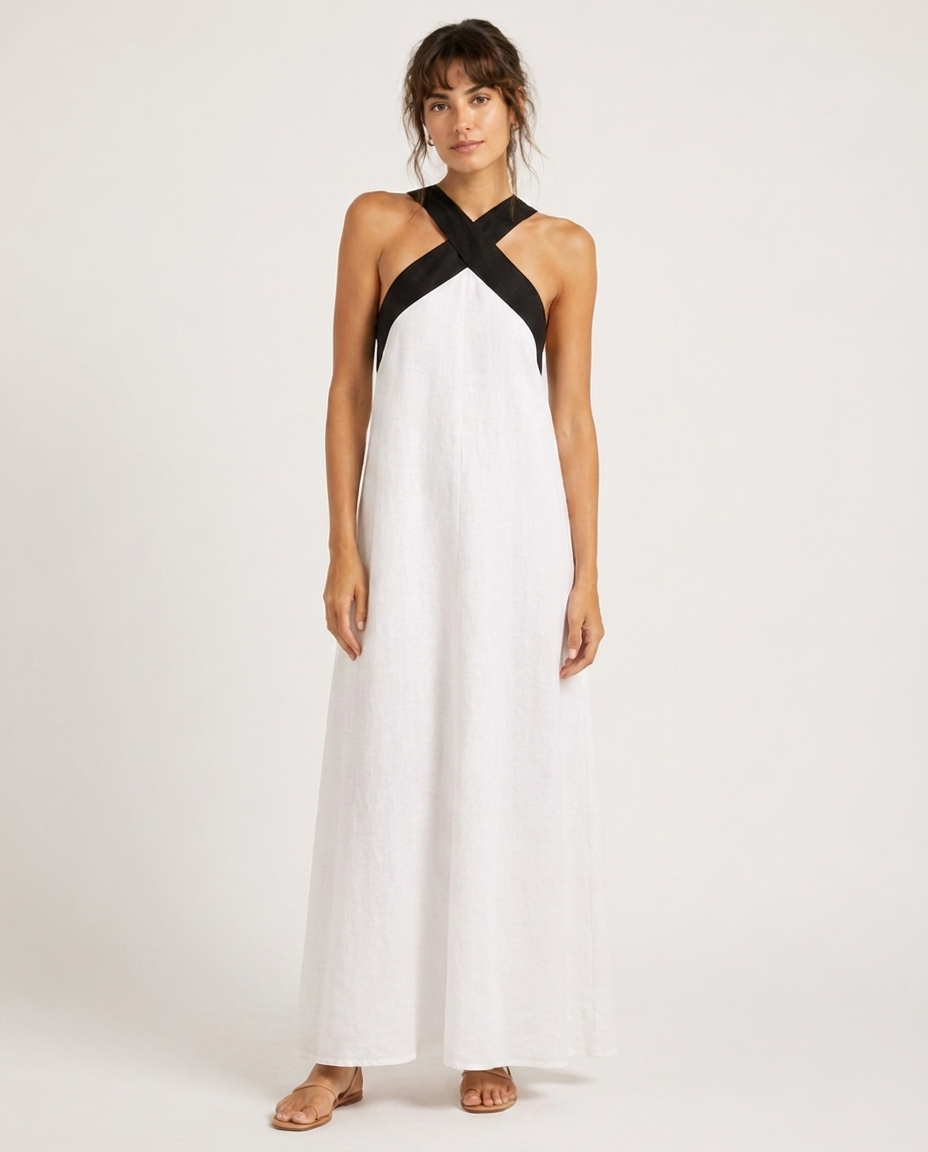 Robe Maxi Croisée – Décolleté Drapé Coupe Fluide Pour Vacances et Quotidien