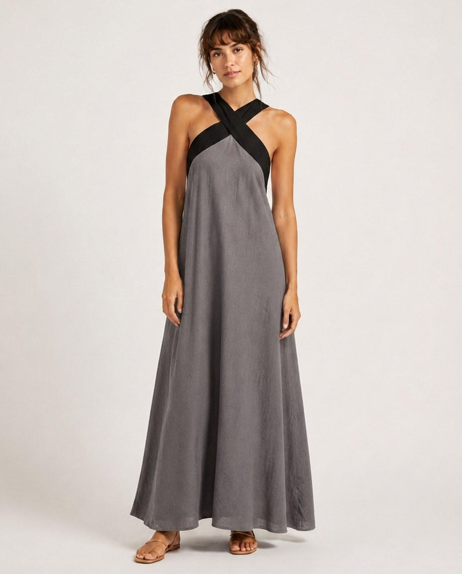 Robe Maxi Croisée – Décolleté Drapé Coupe Fluide Pour Vacances et Quotidien