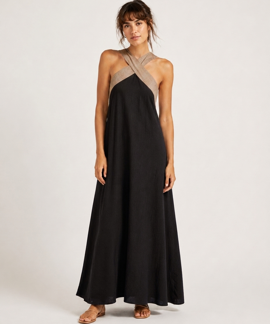Robe Maxi Croisée – Décolleté Drapé Coupe Fluide Pour Vacances et Quotidien