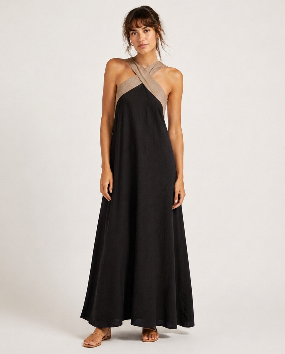 Robe Maxi Croisée – Décolleté Drapé Coupe Fluide Pour Vacances et Quotidien