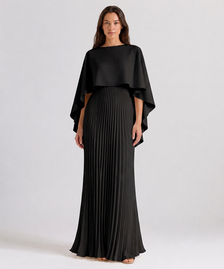 Robe Maxi Plissée à Col Haut en Tissu Léger – Coupe fluide, détail plissé, pour occasions
