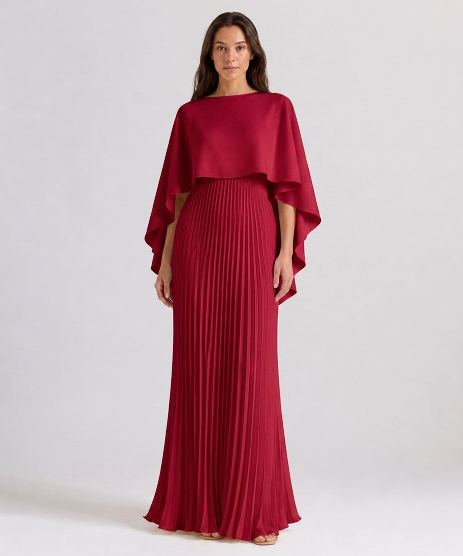 Robe Maxi Plissée à Col Haut en Tissu Léger – Coupe fluide, détail plissé, pour occasions