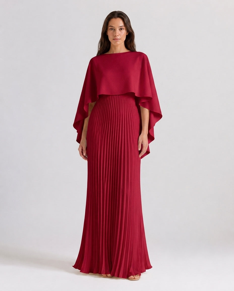 Robe Maxi Plissée à Col Haut en Tissu Léger – Coupe fluide, détail plissé, pour occasions