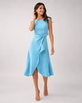 Robe Midi Ajustée – Drapé Latéral, Coupe Sans Manches, Pour Dîner et Événement