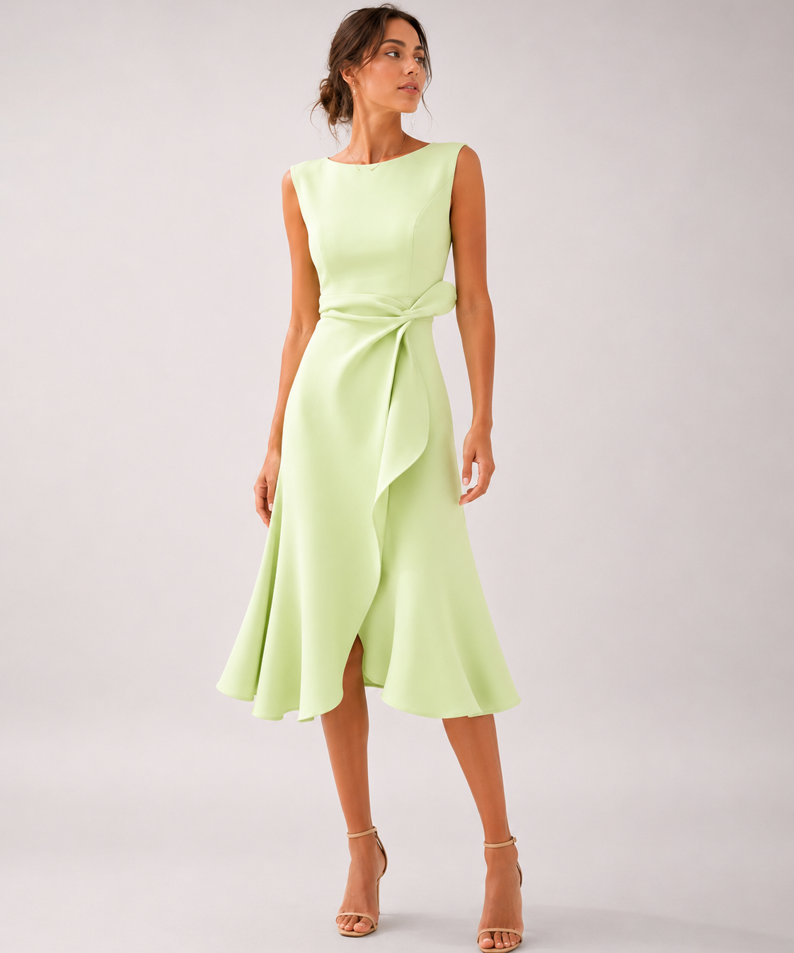 Robe Midi Ajustée – Drapé Latéral, Coupe Sans Manches, Pour Dîner et Événement