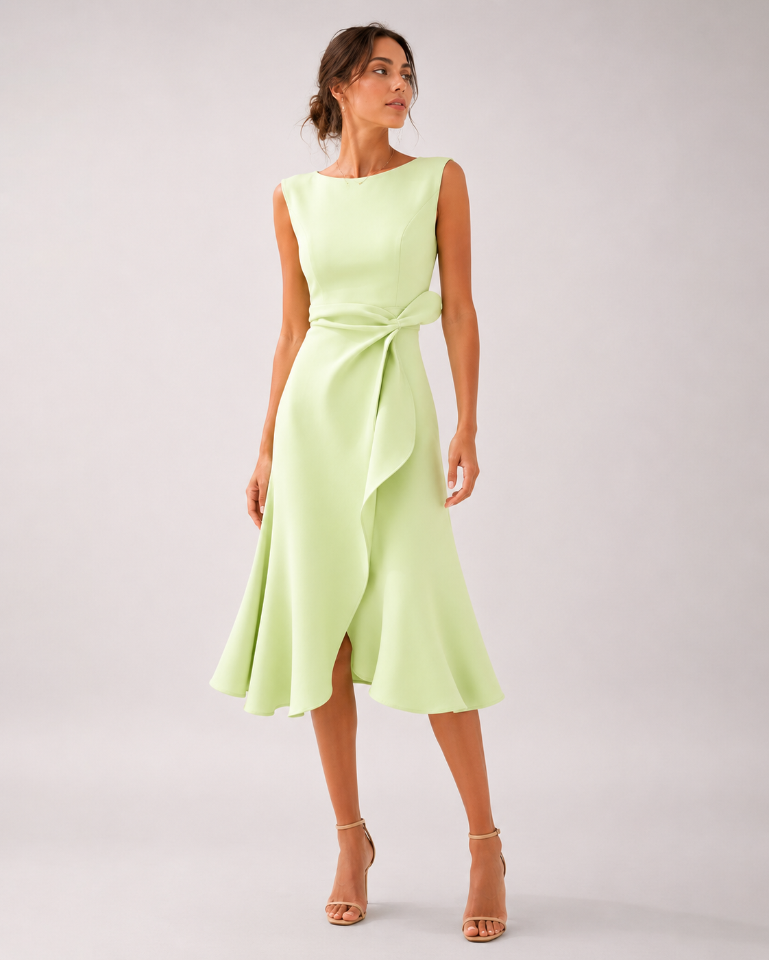 Robe Midi Ajustée – Drapé Latéral, Coupe Sans Manches, Pour Dîner et Événement
