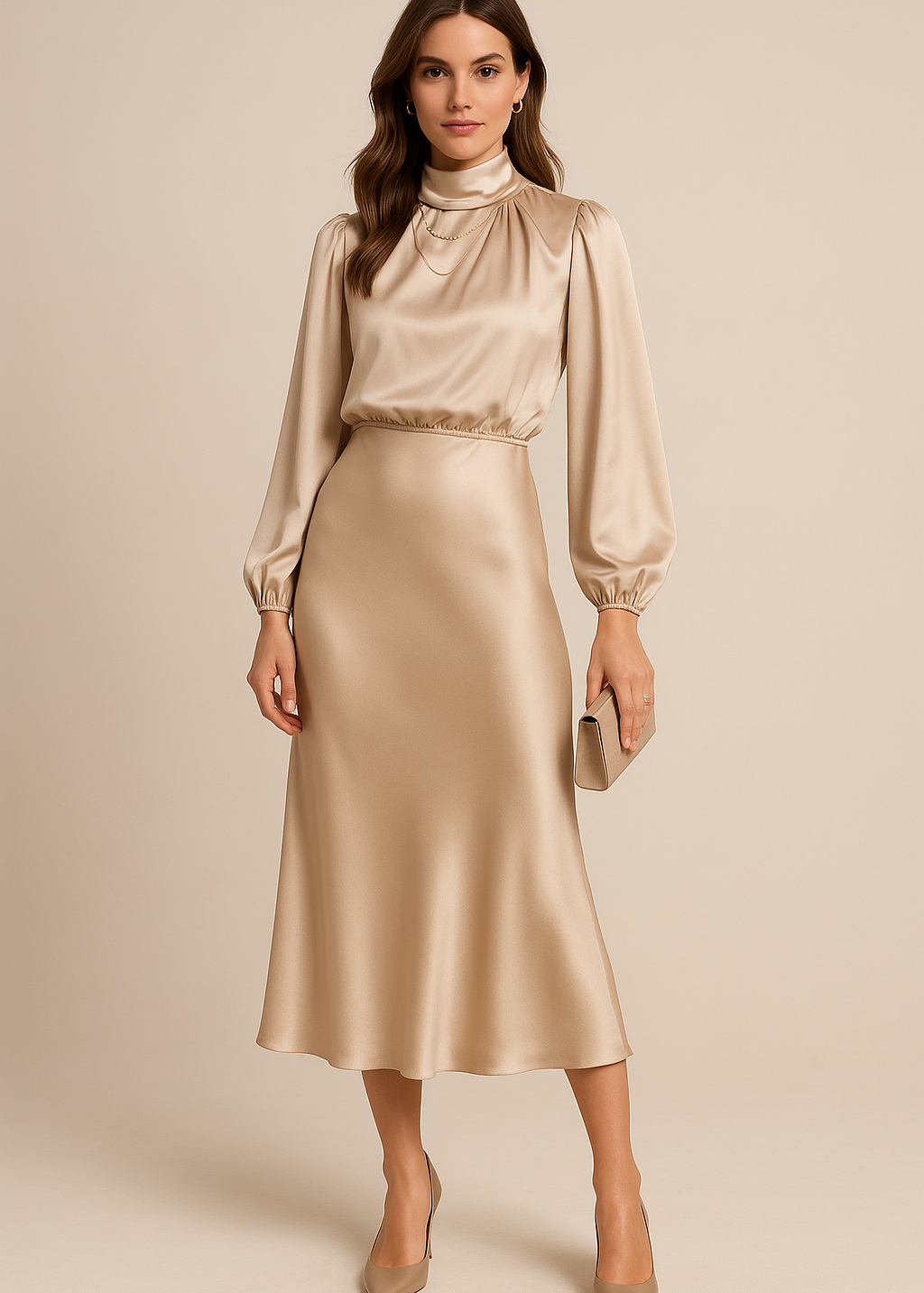 Robe Midi Col Montant - Élégance Moderne et Structurée img 1