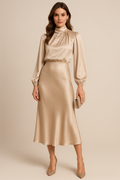 Robe Midi Col Montant - Élégance Moderne et Structurée